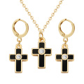 Cross Pendant Necklace Earring Crystal Fashion Jewelry Set For Women